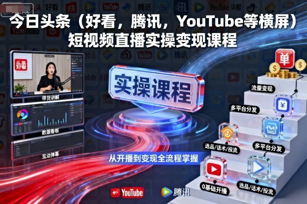 今日头条(好看,腾讯,YouTube等横屏)短视频直播实操变现课程-樵渔匹