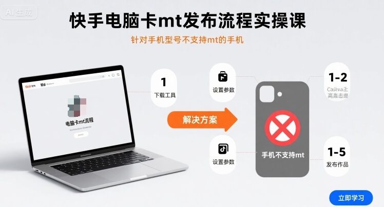 快手电脑卡mt发布流程实操课,针对手机型号不支持mt的手机-樵渔匹