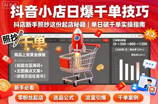 抖音小店日爆千单技巧,抖店新手照抄这份起店秘籍,单日破千单-樵渔匹