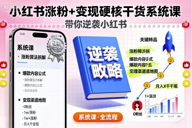小红书涨粉+变现硬核干货系统课,带你逆袭小红书-樵渔匹