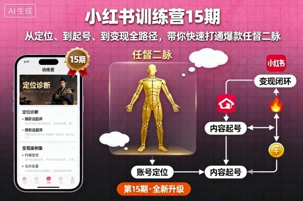 小红书训练营15期,从定位、到起号、到变现全路径,带你快速打通爆款任督二脉-樵渔匹