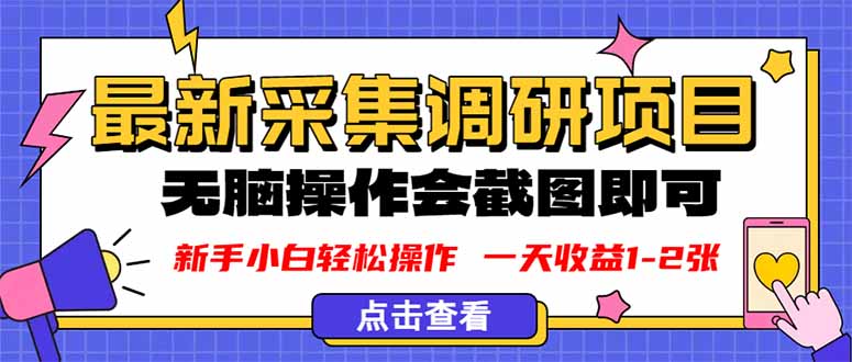 新版采集调研项目,截图上传即可,无脑操作,日收益1-2张-樵渔匹