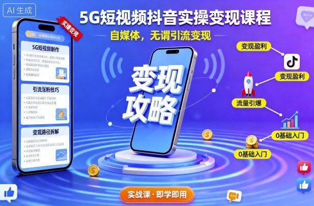 5G短视频抖音实操变现课程,自媒体,无谓引流变现-樵渔匹