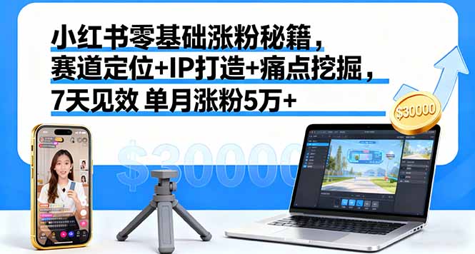 小红书零基础涨粉秘籍,赛道定位+IP打造+痛点挖掘,7天见效 单月涨粉5万+-樵渔匹