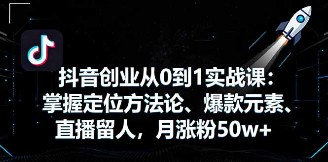 抖音创业从0到1实战课:掌握定位方法论、爆款元素、直播留人,月涨粉50w+-樵渔匹