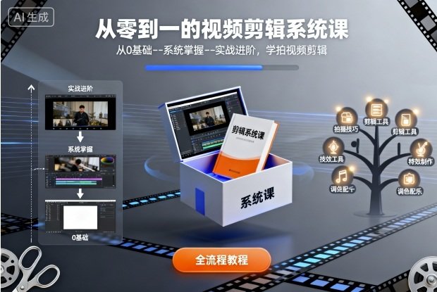 从零到一的视频剪辑系统课,从0基础--系统掌握--实战进阶,学拍视频剪辑-樵渔匹