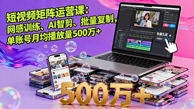 短视频矩阵运营课:网感训练、AI智剪、批量复制,单账号月均播放量500万+-樵渔匹