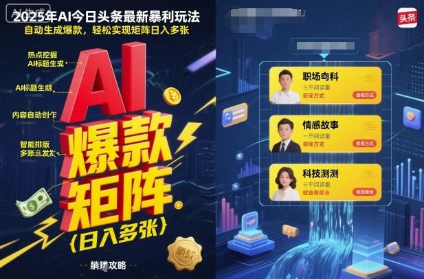 2025年AI今日头条最新暴利玩法,自动生成爆款,轻松实现矩阵日入多张-樵渔匹
