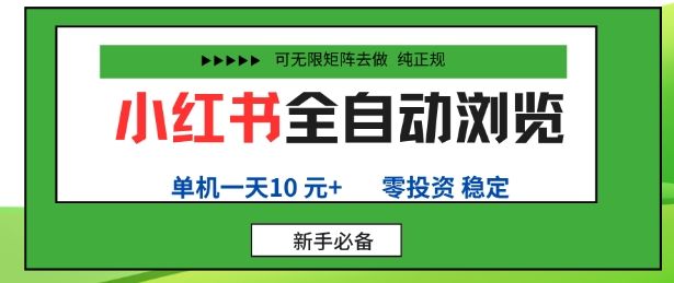 小红书全自动浏览项目,零投资,全程手机去跑,单账号一天10米+,可无限矩阵去做【揭秘】-樵渔匹