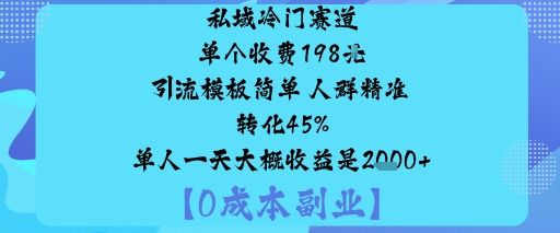私域冷门赛道:单个收费198米引流模板简单人群精准转化45%单人一天大概收益是1k+-樵渔匹