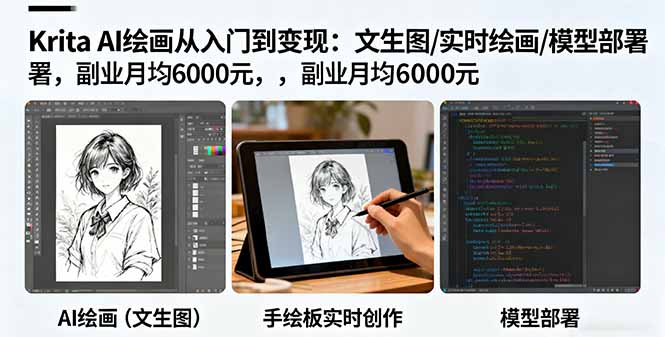 Krita AI绘画从入门到变现:文生图/实时绘画/模型部署,副业月均6000元-樵渔匹