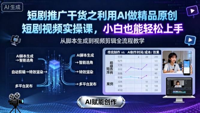 短剧推广干货之利用AI做精品原创短剧视频实操课,小白也能轻松上手-樵渔匹