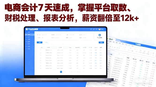 电商会计7天速成,掌握平台取数、财税处理、报表分析,薪资翻倍至12k+-樵渔匹