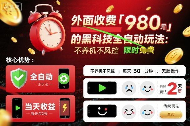 外面收费980的黑科技全自动玩法,不养机不风控,每天30分钟,无脑操作,当天收益2张【揭秘】-樵渔匹