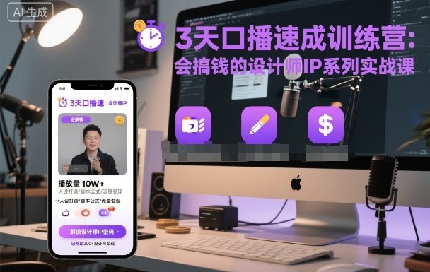3天口播速成训练营,会搞钱的设计师IP系列实战课-樵渔匹