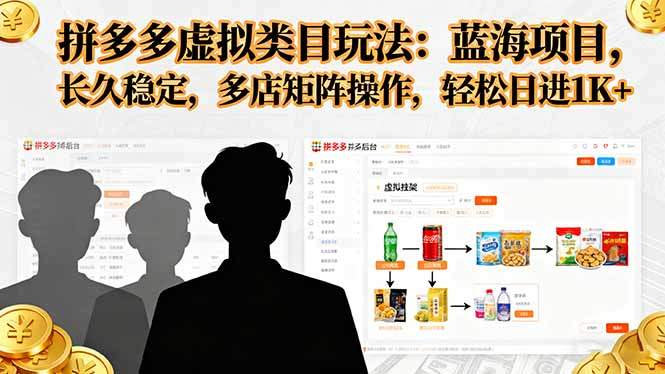 拼多多虚拟类目玩法,蓝海项目,长久稳定,多店矩阵操作,轻松日进1K+-樵渔匹