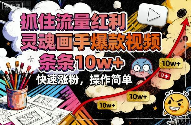 抓住流量红利,灵魂画手爆款视频,条条10w+,快速涨粉,操作简单-樵渔匹