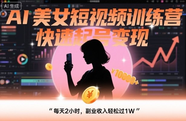 AI美女短视频训练营,快速起号变现,每天2小时,副业收入轻松过1W-樵渔匹