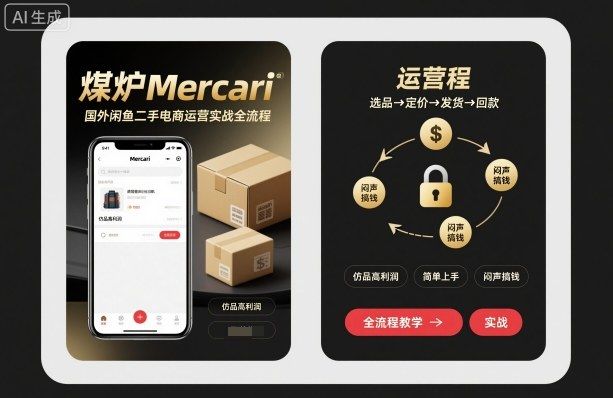 煤炉Mercari国外闲鱼二手电商运营实战全流程,仿品高利润,简单上手,闷声搞钱-樵渔匹