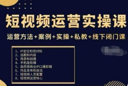 短视频运营实操课,运营方法+案例+实操+私教+线下闭门课-樵渔匹