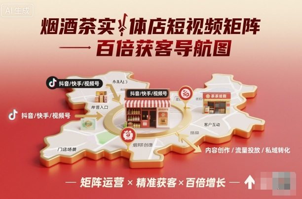 烟酒茶实体店短视频矩阵百倍获客导航图-樵渔匹