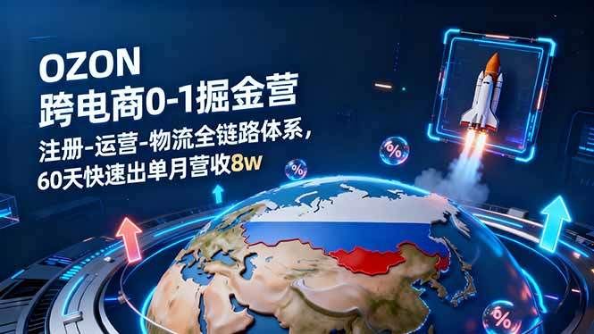 OZON跨境电商0-1掘金营:注册-运营-物流全链路体系,60天快速出单月营收8w-樵渔匹
