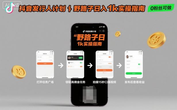 抖音发行人计划全新野路子玩法,随时随地,只要有手机,就能操作,日入1k+【揭秘】-樵渔匹