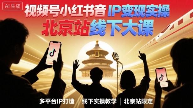 视频号小红书抖音IP变现实操北京站线下大课,40+行业短视频高变现姿势,100+IP高变现实操技术-樵渔匹