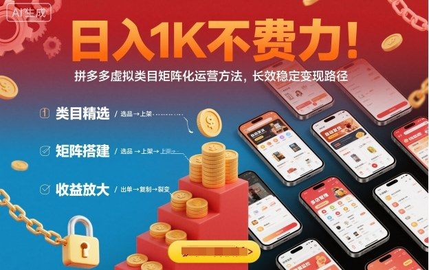 日入1K不费力!拼多多虚拟类目矩阵化运营方法,长效稳定变现路径-樵渔匹