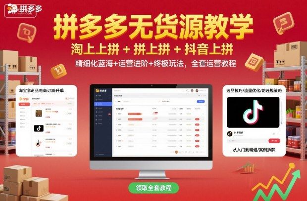 拼多多无货源教学,淘上拼+拼上拼+抖上拼,精细化蓝海+运营进阶+终极玩法,全套运营教程-樵渔匹