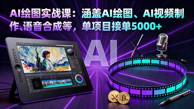 AI绘图实战课:涵盖AI绘图、AI视频制作、语音合成等,单项目接单5000+-樵渔匹
