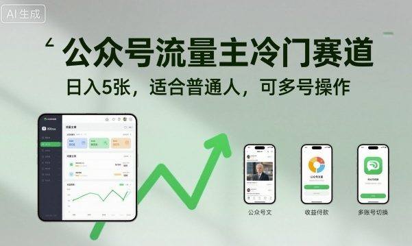 公众号流量主冷门赛道,日入5张,适合普通人,可多号操作-樵渔匹