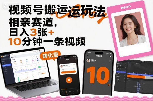 视频号搬运玩法,相亲赛道,日入3张+,10分钟一条视频-樵渔匹