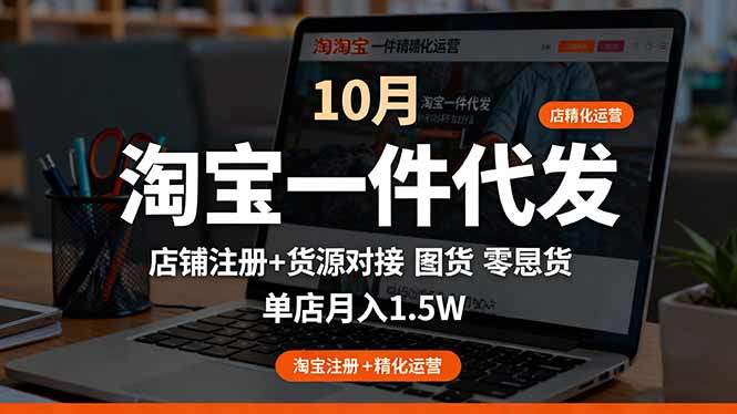 淘宝一件代发精细化运营-10月:店铺注册+货源对接+零囤货,单店月入1.5w-樵渔匹