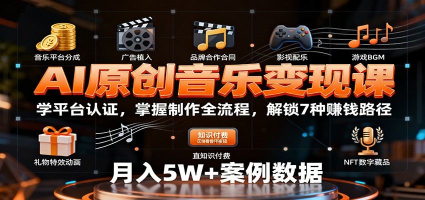 AI原创音乐变现课:学平台认证,掌握制作全流程,解锁7种赚钱路径-樵渔匹