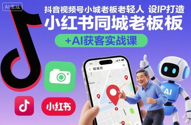 抖音视频号小红书同城老板轻人设IP打造+AI获客实战课,人设打造-算法拆解-拍摄剪辑-内容运营-AI创作-樵渔匹