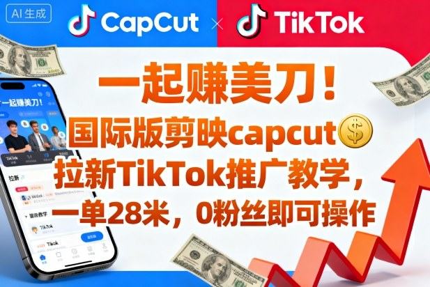一起賺美刀!国际版剪映capcut拉新TikTok推广教学,一单28米,0粉丝即可操作(附推广入口和教学)-樵渔匹