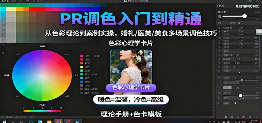 PR调色入门到精通:从色彩理论到案例实操,婚礼/医美/美食多场景调色技巧-樵渔匹