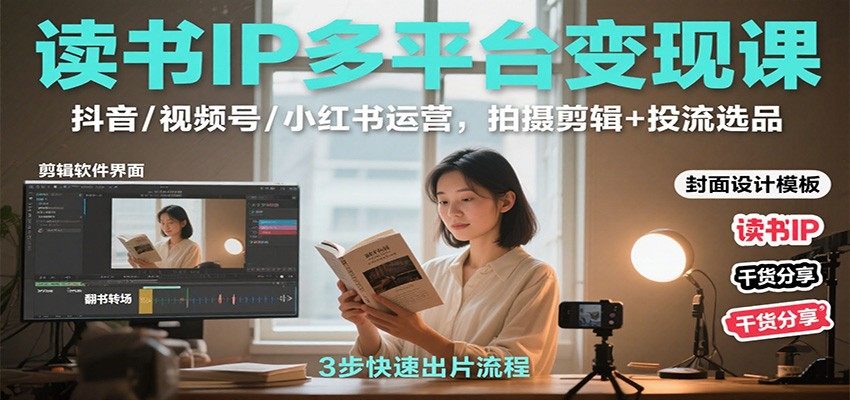 读书IP多平台变现课:抖音/视频号/小红书运营,拍摄剪辑+投流选品-樵渔匹