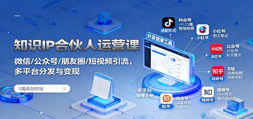 知识IP合伙人运营课:微信/公众号/朋友圈/短视频引流,多平台分发与变现-樵渔匹