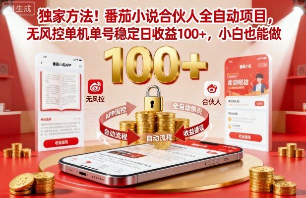 独家方法!番茄小说合伙人全自动挂G项目,无风控单机单号稳定日收益100+,小白也能做【揭秘】-樵渔匹