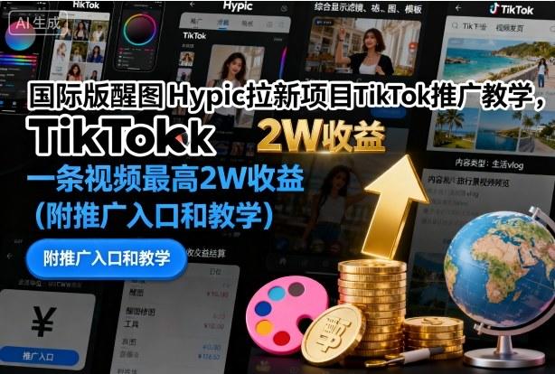 国际版醒图Hypic拉新项目TikTok推广教学,一条视频最高2W收益(附推广入口和教学)-樵渔匹