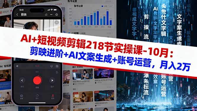 AI+短视频剪辑218节实操课-10月:剪映进阶+AI文案生成+账号运营,月入2万-樵渔匹