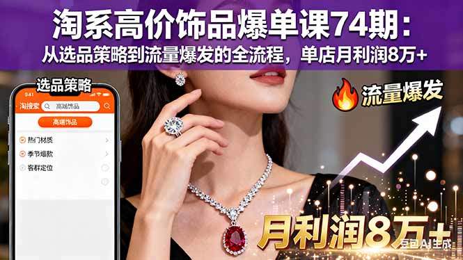 淘系高价饰品爆单课74期:从选品策略到流量爆发的全流程,单店月利润8万+-樵渔匹