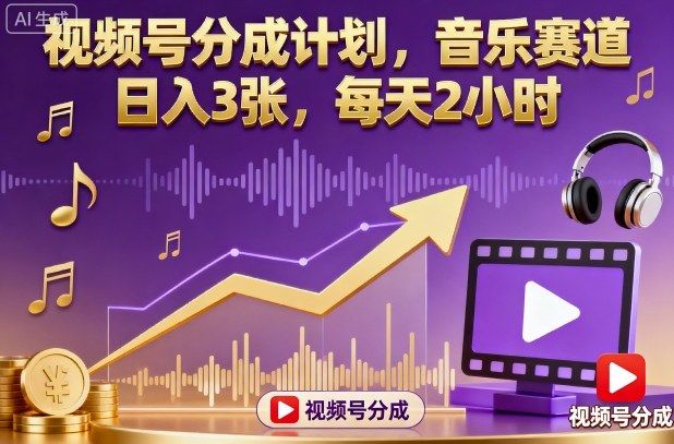 视频号分成计划,音乐赛道,日入3张,每天2小时-樵渔匹