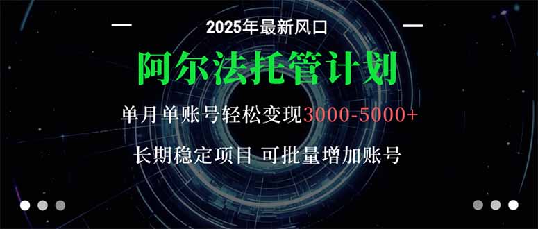 阿尔法托管计划 单账号月入3000-5000,长期稳定项目,新手小白轻松上手。-樵渔匹