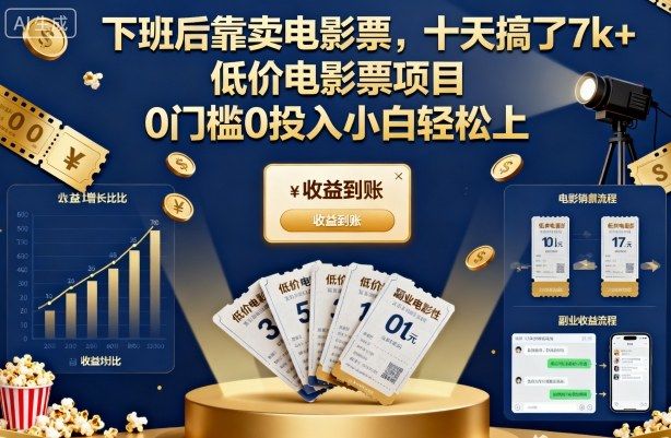 下班后靠卖电影票,十天搞了7k+,低价电影票项目,0门槛0投入小白轻松上手【揭秘】-樵渔匹