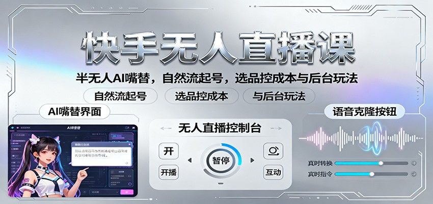 快手无人直播课:半无人AI嘴替,自然流起号,选品控成本与后台玩法-樵渔匹