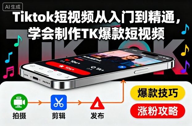 Tiktok短视频从入门到精通,学会制作TK爆款短视频-樵渔匹