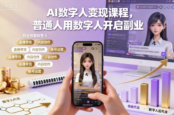 AI数字人变现课程,普通人用数字人开启副业-樵渔匹